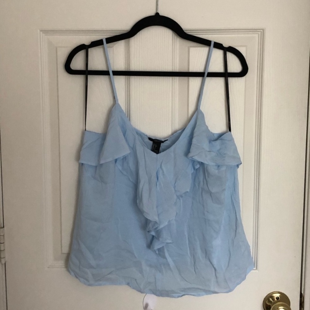 Light Blue Ruffle Spaghetti Strap Women's Top